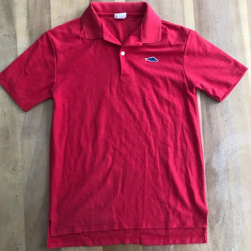 Vintage Kids Bright Red Polo Fire Breathing Dragon Chest Logo Knit Boys 20 Prep